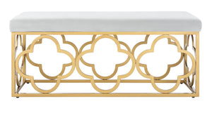 Safavieh Fleur Rectangle Bench - Luxurious Seating With Elegant Quatrefoil Design For Living Room Or Entryway Grey Velvet/Gold BCH6205D
