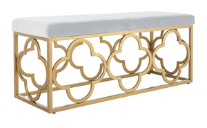 Safavieh Fleur Rectangle Bench - Luxurious Seating With Elegant Quatrefoil Design For Living Room Or Entryway Grey Velvet/Gold BCH6205D
