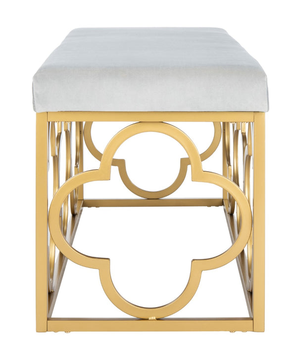 Safavieh Fleur Rectangle Bench - Luxurious Seating With Elegant Quatrefoil Design For Living Room Or Entryway Grey Velvet/Gold BCH6205D