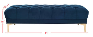 Safavieh Zarya Elegant Tufted Rectangular Bench In Navy Velvet With Chic Brass Legs - Versatile Seating Option BCH6300A