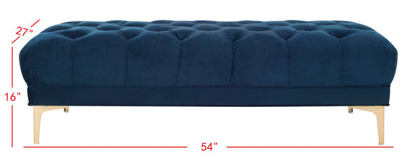Safavieh Zarya Elegant Tufted Rectangular Bench In Navy Velvet With Chic Brass Legs - Versatile Seating Option BCH6300A