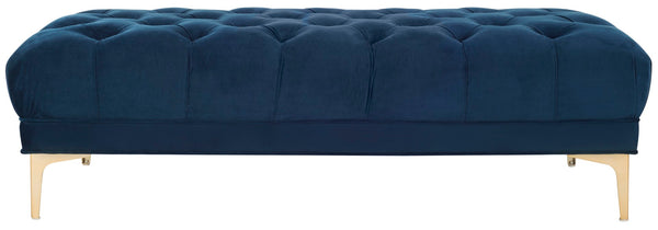 Safavieh Zarya Elegant Tufted Rectangular Bench In Navy Velvet With Chic Brass Legs - Versatile Seating Option BCH6300A