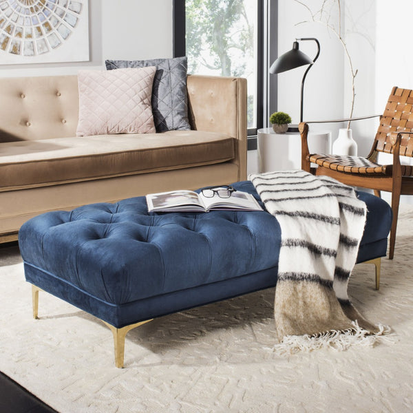 Safavieh Zarya Elegant Tufted Rectangular Bench In Navy Velvet With Chic Brass Legs - Versatile Seating Option BCH6300A