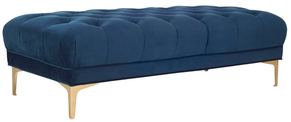 Safavieh Zarya Elegant Tufted Rectangular Bench In Navy Velvet With Chic Brass Legs - Versatile Seating Option BCH6300A