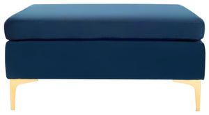Safavieh Giovanna Square Ottoman - Chic Modern Accent Piece With Plush Upholstery And Sleek Metal Legs Navy Velvet/Brass BCH6301A