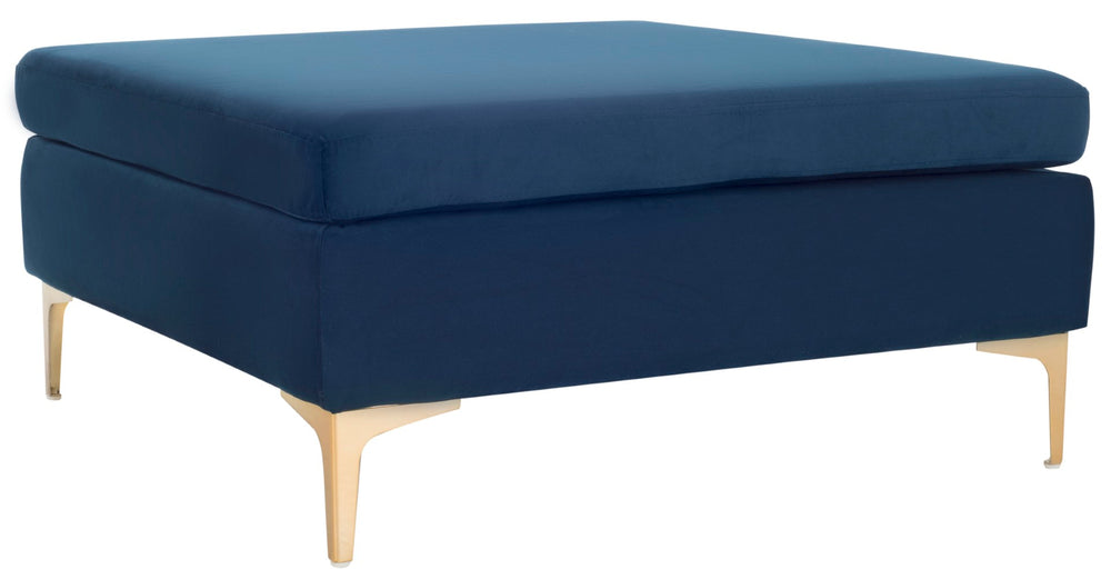 Safavieh Giovanna Square Ottoman - Chic Modern Accent Piece With Plush Upholstery And Sleek Metal Legs Navy Velvet/Brass BCH6301A