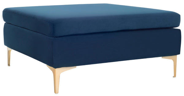 Safavieh Giovanna Square Ottoman - Chic Modern Accent Piece With Plush Upholstery And Sleek Metal Legs Navy Velvet/Brass BCH6301A