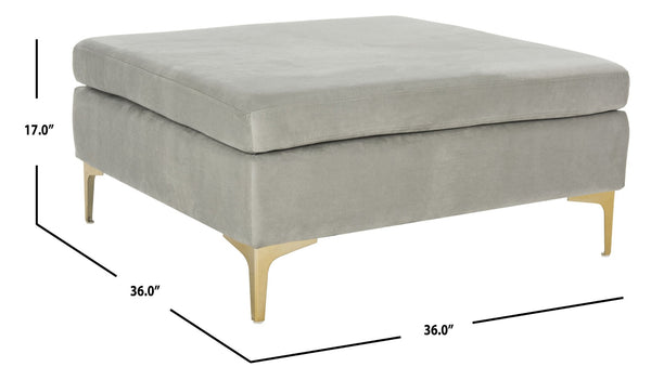 Safavieh Giovanna Square Ottoman - Chic Modern Accent Piece With Plush Upholstery And Sleek Metal Legs Grey Velvet/Brass BCH6301B
