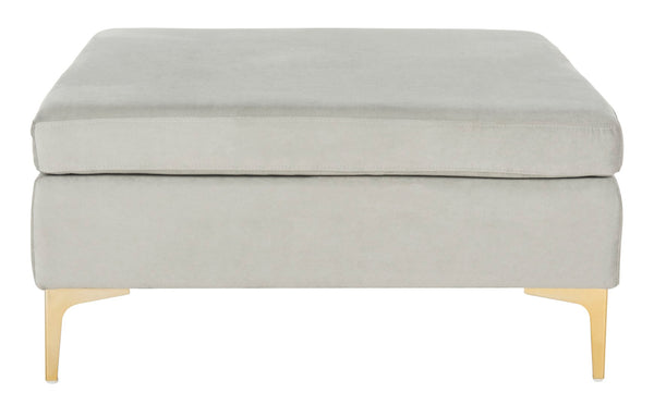 Safavieh Giovanna Square Ottoman - Chic Modern Accent Piece With Plush Upholstery And Sleek Metal Legs Grey Velvet/Brass BCH6301B