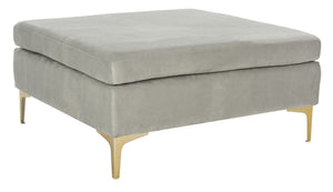 Safavieh Giovanna Square Ottoman - Chic Modern Accent Piece With Plush Upholstery And Sleek Metal Legs Grey Velvet/Brass BCH6301B