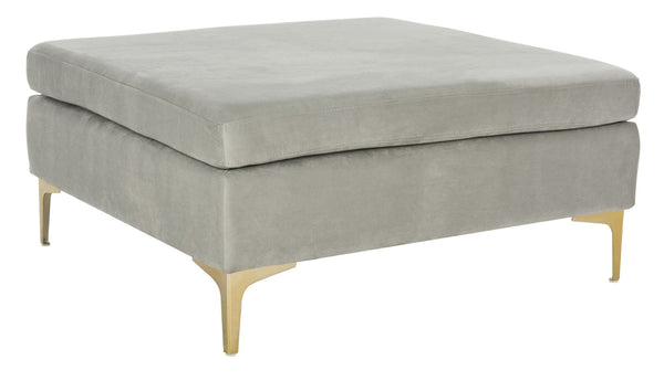 Safavieh Giovanna Square Ottoman - Chic Modern Accent Piece With Plush Upholstery And Sleek Metal Legs Grey Velvet/Brass BCH6301B