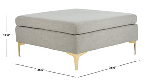 Safavieh Giovanna Square Ottoman - Chic Modern Accent Piece With Plush Upholstery And Sleek Metal Legs Light Grey Linen/Brass BCH6301C