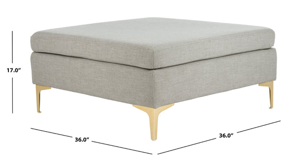 Safavieh Giovanna Square Ottoman - Chic Modern Accent Piece With Plush Upholstery And Sleek Metal Legs Light Grey Linen/Brass BCH6301C