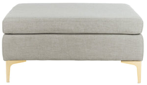 Safavieh Giovanna Square Ottoman - Chic Modern Accent Piece With Plush Upholstery And Sleek Metal Legs Light Grey Linen/Brass BCH6301C