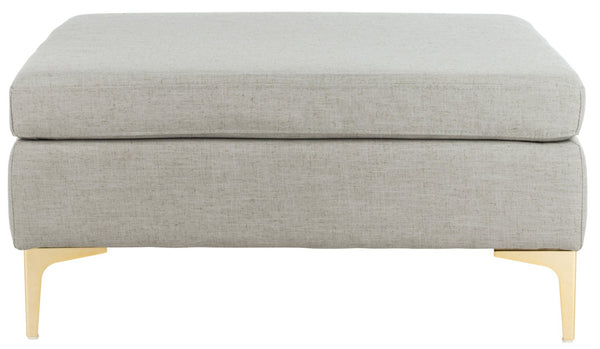 Safavieh Giovanna Square Ottoman - Chic Modern Accent Piece With Plush Upholstery And Sleek Metal Legs Light Grey Linen/Brass BCH6301C