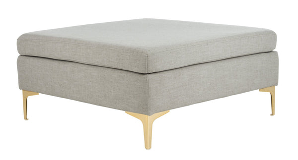 Safavieh Giovanna Square Ottoman - Chic Modern Accent Piece With Plush Upholstery And Sleek Metal Legs Light Grey Linen/Brass BCH6301C