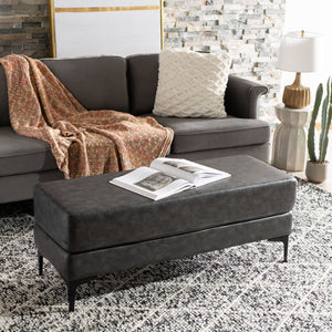 Safavieh Elise Rectangular Bench - Stylish Transitional Seating For Living Room, Bedroom, Or Entryway Décor Grey Pu/Black BCH6302B