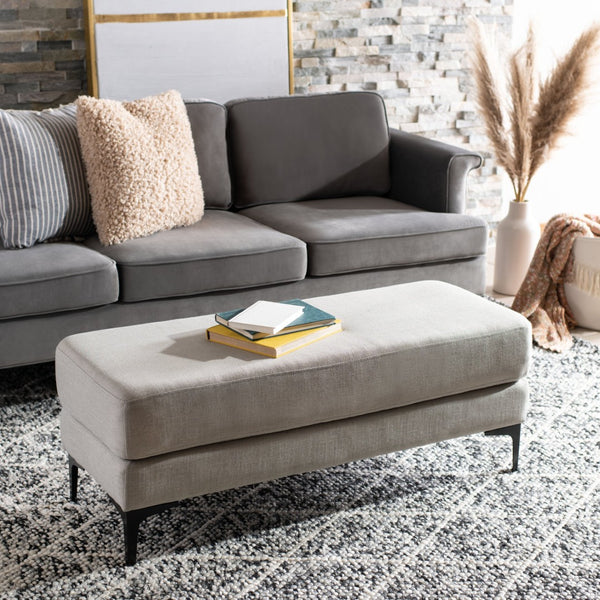 Safavieh Elise Rectangular Bench - Stylish Transitional Seating For Living Room, Bedroom, Or Entryway Décor Light Grey Linen/Black BCH6302D