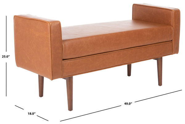 Safavieh Henri Midcentury Bench - Stylish Pu Leather Upholstered Seating For Entryway, Living Room, Bedroom BCH6303D