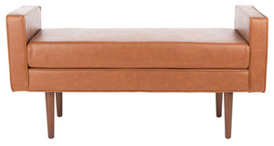 Safavieh Henri Midcentury Bench - Stylish Pu Leather Upholstered Seating For Entryway, Living Room, Bedroom BCH6303D