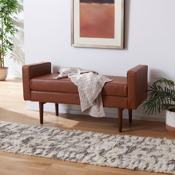Safavieh Henri Midcentury Bench - Stylish Pu Leather Upholstered Seating For Entryway, Living Room, Bedroom BCH6303D