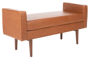 Safavieh Henri Midcentury Bench - Stylish Pu Leather Upholstered Seating For Entryway, Living Room, Bedroom BCH6303D