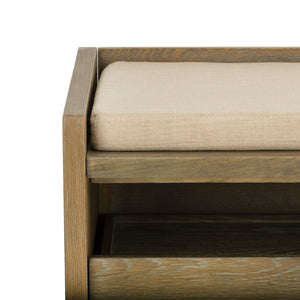 Safavieh Percy Storage Bench - Chic Belgian Design With Open Shelving For Entryway, Bedroom & Living Room Use Rustic Oak/Beige Linen BCH6400A