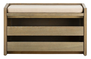 Safavieh Percy Storage Bench - Chic Belgian Design With Open Shelving For Entryway, Bedroom & Living Room Use Rustic Oak/Beige Linen BCH6400A