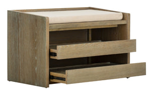Safavieh Percy Storage Bench - Chic Belgian Design With Open Shelving For Entryway, Bedroom & Living Room Use Rustic Oak/Beige Linen BCH6400A