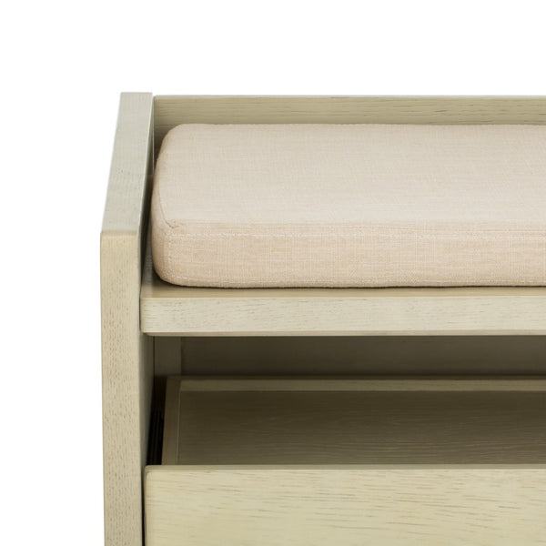 Safavieh Percy Storage Bench - Chic Belgian Design With Open Shelving For Entryway, Bedroom & Living Room Use White Wash/Beige Linen BCH6400B