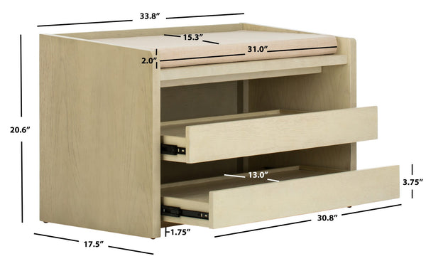 Safavieh Percy Storage Bench - Chic Belgian Design With Open Shelving For Entryway, Bedroom & Living Room Use White Wash/Beige Linen BCH6400B