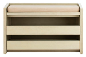 Safavieh Percy Storage Bench - Chic Belgian Design With Open Shelving For Entryway, Bedroom & Living Room Use White Wash/Beige Linen BCH6400B