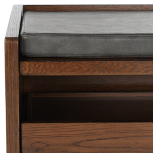 Safavieh Percy Storage Bench - Chic Belgian Design With Open Shelving For Entryway, Bedroom & Living Room Use Walnut/Grey Pu BCH6400C