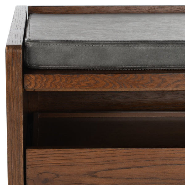 Safavieh Percy Storage Bench - Chic Belgian Design With Open Shelving For Entryway, Bedroom & Living Room Use Walnut/Grey Pu BCH6400C