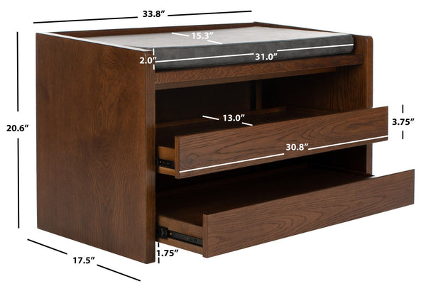Safavieh Percy Storage Bench - Chic Belgian Design With Open Shelving For Entryway, Bedroom & Living Room Use Walnut/Grey Pu BCH6400C
