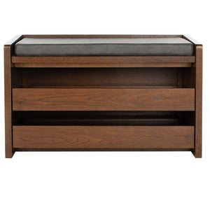Safavieh Percy Storage Bench - Chic Belgian Design With Open Shelving For Entryway, Bedroom & Living Room Use Walnut/Grey Pu BCH6400C