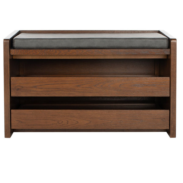 Safavieh Percy Storage Bench - Chic Belgian Design With Open Shelving For Entryway, Bedroom & Living Room Use Walnut/Grey Pu BCH6400C