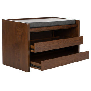 Safavieh Percy Storage Bench - Chic Belgian Design With Open Shelving For Entryway, Bedroom & Living Room Use Walnut/Grey Pu BCH6400C