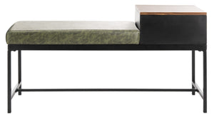 Safavieh Maruka Storage Bench - Stylish Grey Wash Wood & Dark Green Upholstered Entryway Seating Solution BCH6401D