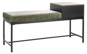 Safavieh Maruka Storage Bench - Stylish Grey Wash Wood & Dark Green Upholstered Entryway Seating Solution BCH6401D
