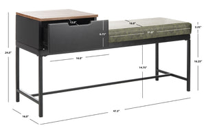 Safavieh Maruka Storage Bench - Stylish Grey Wash Wood & Dark Green Upholstered Entryway Seating Solution BCH6401D