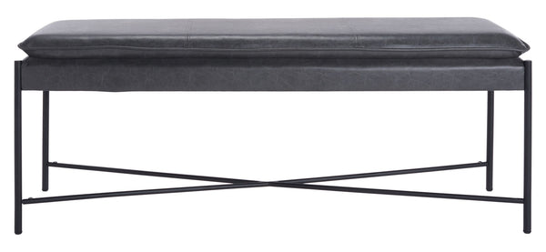 Safavieh Kara Cushioned X Bench – Stylish Minimalist Seating For Entryways, Living Rooms & Bedroom Decor Grey Pu/Black BCH6402A