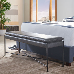 Safavieh Kara Cushioned X Bench – Stylish Minimalist Seating For Entryways, Living Rooms & Bedroom Decor Grey Pu/Black BCH6402A