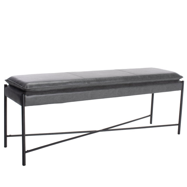 Safavieh Kara Cushioned X Bench – Stylish Minimalist Seating For Entryways, Living Rooms & Bedroom Decor Grey Pu/Black BCH6402A