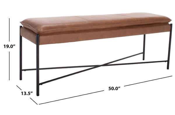 Safavieh Kara Cushioned X Bench – Stylish Minimalist Seating For Entryways, Living Rooms & Bedroom Decor Brown Pu/Black BCH6402B