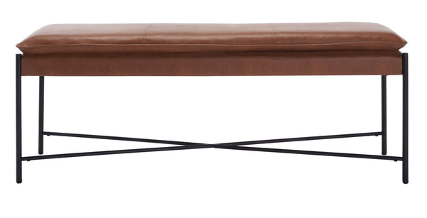 Safavieh Kara Cushioned X Bench – Stylish Minimalist Seating For Entryways, Living Rooms & Bedroom Decor Brown Pu/Black BCH6402B