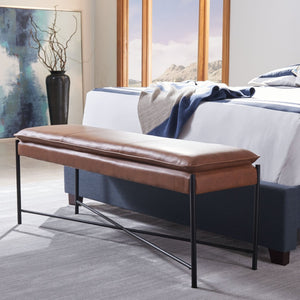 Safavieh Kara Cushioned X Bench – Stylish Minimalist Seating For Entryways, Living Rooms & Bedroom Decor Brown Pu/Black BCH6402B