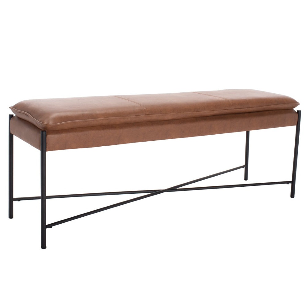 Safavieh Kara Cushioned X Bench – Stylish Minimalist Seating For Entryways, Living Rooms & Bedroom Decor Brown Pu/Black BCH6402B