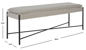Safavieh Kara Cushioned X Bench – Stylish Minimalist Seating For Entryways, Living Rooms & Bedroom Decor Light Grey Linen/Black BCH6402C