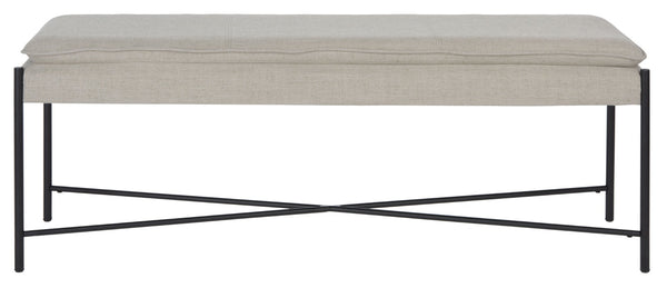Safavieh Kara Cushioned X Bench – Stylish Minimalist Seating For Entryways, Living Rooms & Bedroom Decor Light Grey Linen/Black BCH6402C